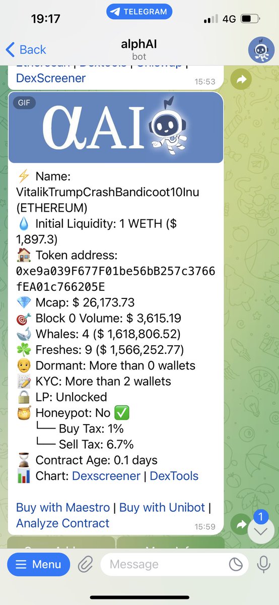 jon_defi's tweet photo. #alphAI @alphAIETH
Absolutely printing recently. So many bangers it’s hard to remember them all. For me personally today a very welcomed 20x ($6K)
#bestbot https://t.co/N6igjO8EzE