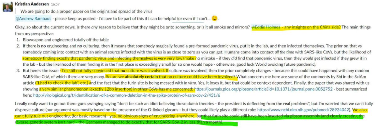 Absolutely Incredible. From April 16, nearly a month after Proximal Origin was published. Prof. Andersen: 'We also can't fully rule out engineering (for basic research)' Bombshell by @galexybrane , @lwoodhouse , @shellenberger @mtaibbi public.substack.com/p/top-scientis…