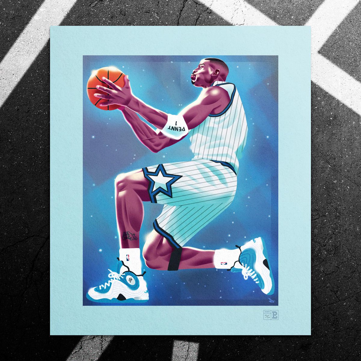Dan_Draws's tweet photo. Very proud to have been asked by the incredible @rtsimp to do a piece for his @theplayerlist project. You can buy prints of my Penny Hardaway illustration now. Please do support the project. It means a lot. 
https://t.co/CepqkSZ65F https://t.co/7aG9FbzwqU