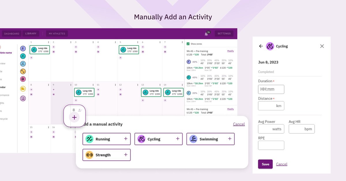 EndoGusto's tweet photo. New Features for Coaches and Athletes 🚀
✍️Manually Add an Activity, ✅Mark as Done & 🙋Ad Hoc Athlete Availability
Learn more here 👇
https://t.co/LTQmd5VSMv
#ScienceTraining #newrelease #onlinecoaching #endurancecoach #endurancecoaching #newfeature #tricoach #runcoach https://t.co/lKclYuaD3S