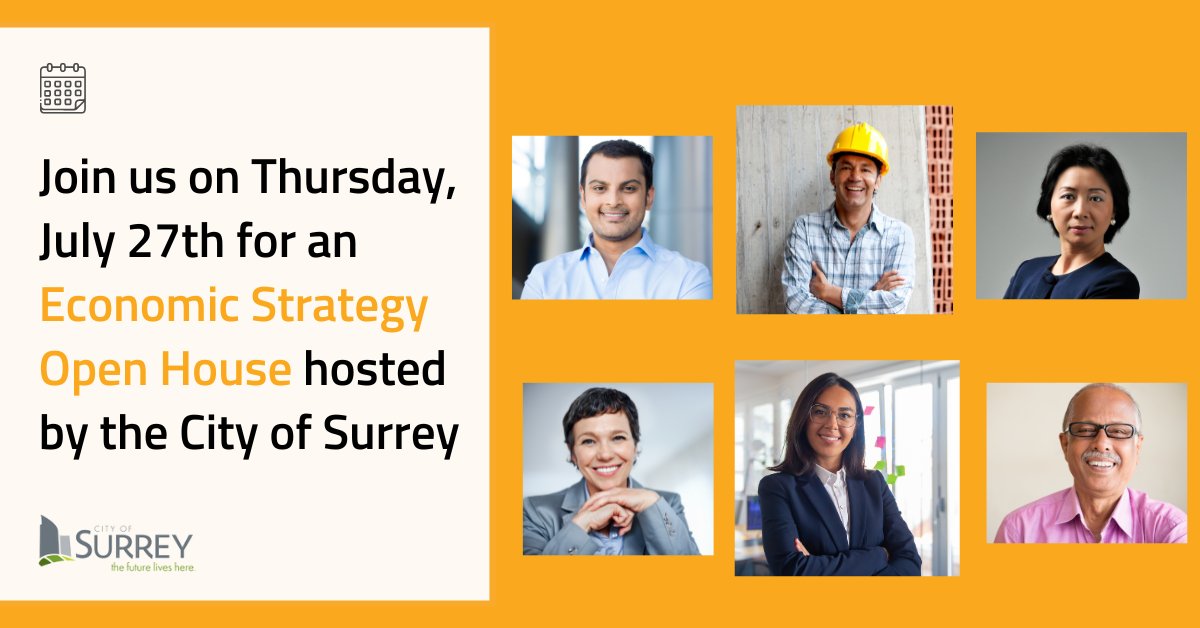 We invite you to join your fellow influential business leaders on July 27th at the Economic Strategy Open House hosted by the City of Surrey. Learn more about the event and register here: ow.ly/PzJK50Pfv93 #cityofsurrey #investsurrey #event
