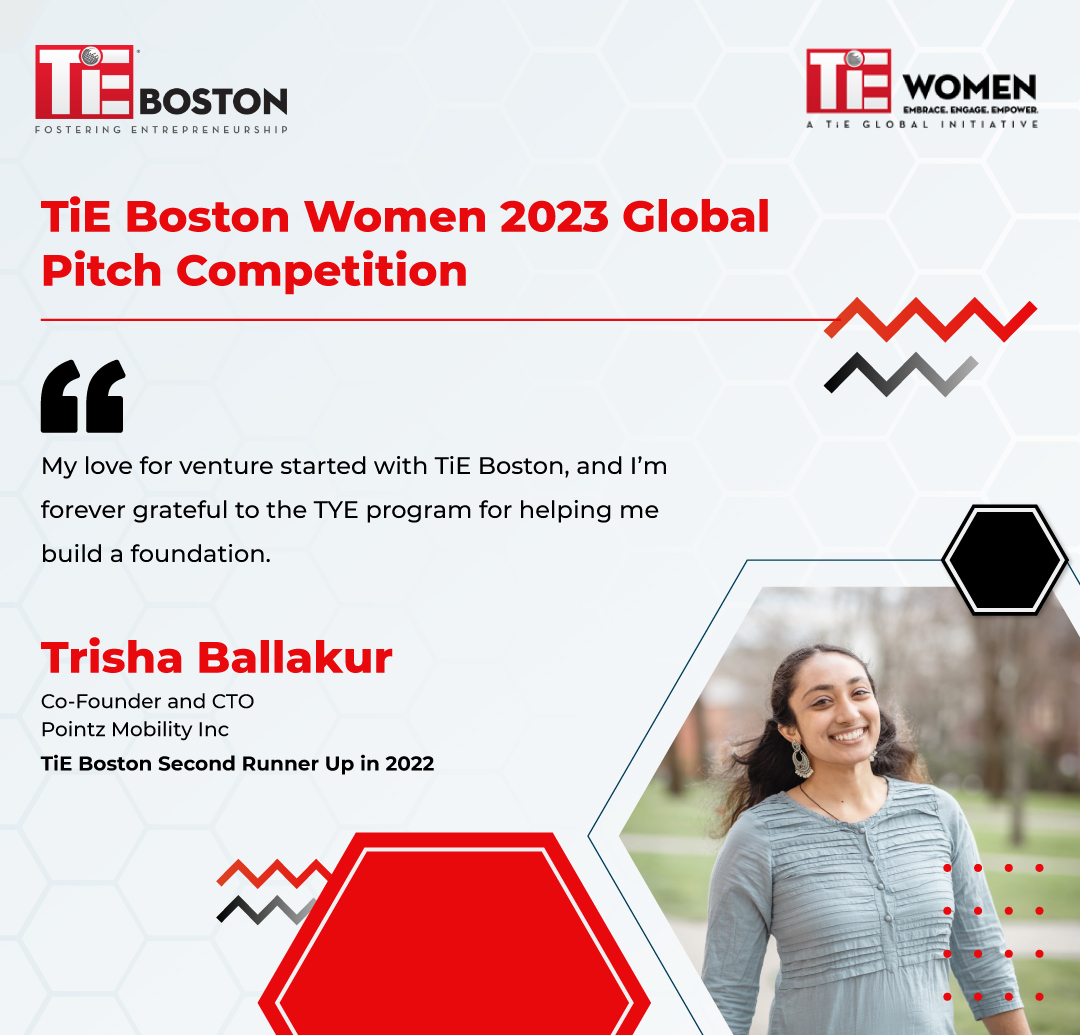 Here's what Trisha Ballakur, Co-Founder and CTO, Pointz Mobility Inc and the second runner up of the TiE Boston Women Pitch Competition 2022, has to say about her participation last year.

#startup #pitchevent #startupevent #TiE #TiEWomen #angelinvesto #startupfounder