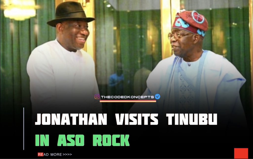 Jonathan Visits Tinubu In Aso Rock.

Former President Goodluck Jonathan on Tuesday met with President Bola Tinubu at the Presidential Villa in Abuja.

.
#politics #buharimustgo #tinubuforpresident2023 #jonathan #football #nigeria #nff #laliga #seria #premierleague #mls #saudi