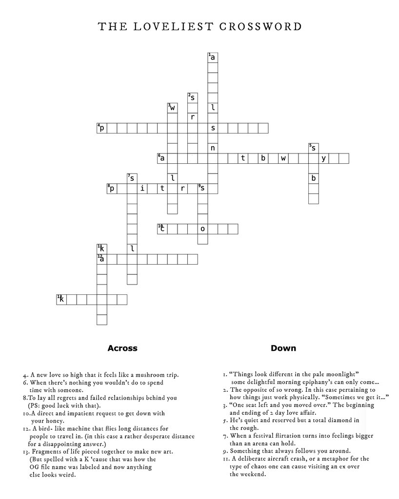 Once upon a time I was the answer in the New York Times crossword puzzle. A true career highlight. My father and I thought I had peaked. I wanted to retire or throw a party and since I forgot to do both things instead I just waited for the chance to make my own. Crossword puzzle