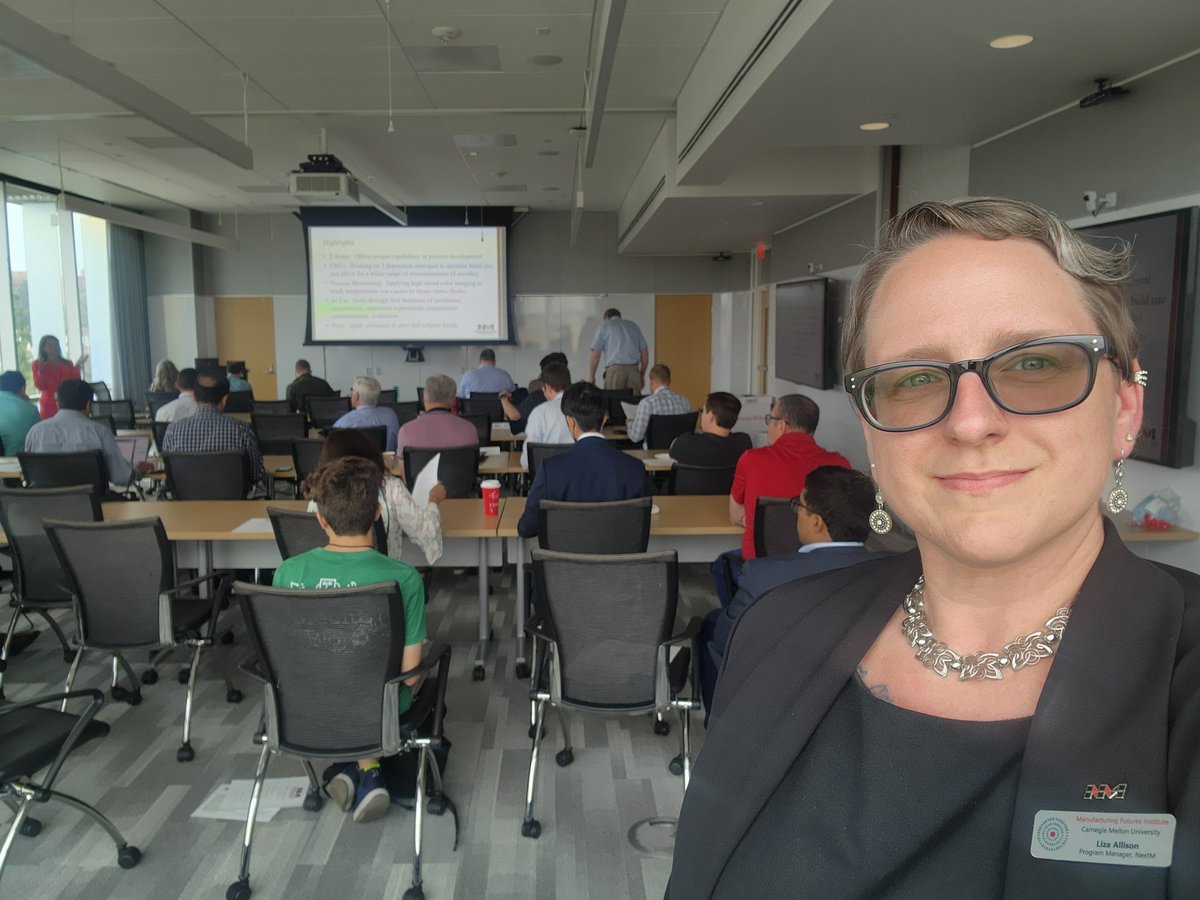 LizaAllisonCMU's tweet photo. Many thanks to our #NextManufacturing members who made today's meeting a great experience. Presentations and posters today encompassed all kinds of #additivemanufacturing including aerosol jet, binder jet, LPBF, electron beam, DED, WAAM and free-form printing. https://t.co/i1epSMzinB