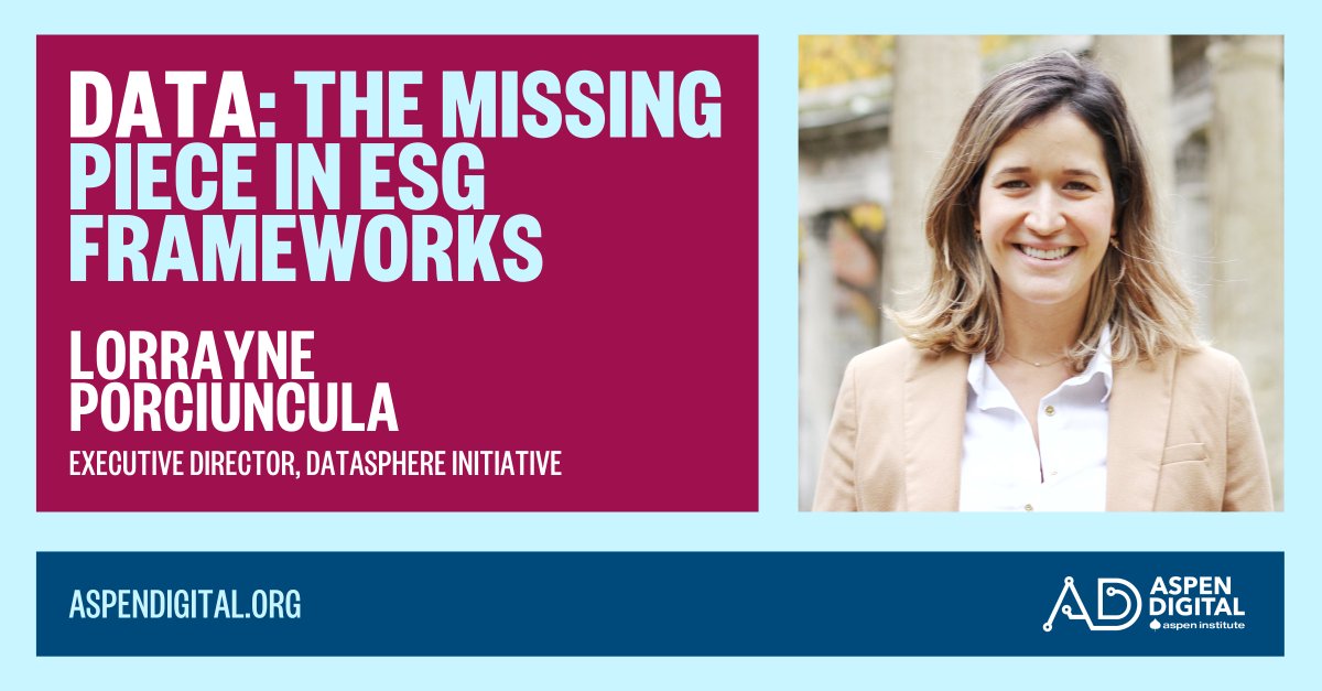 AspenDigital's tweet photo. What's up next for environmental, social, and corporate governance (#ESG) practices? @thedatasphere Executive Director @lorraynebp, a member of our Council for a #FairDataFuture, argues that #data should be the newest dimension. Read what she has to say: https://t.co/xP2ChrO1LJ https://t.co/LvyXtxJ0Yw