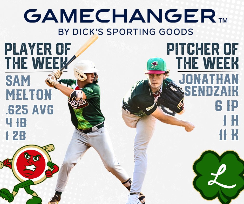 🏆 @GCsports POTW's 🏆 Double the luck this week, as both of our picks are from the <a href="/LuckiesONSL/">Reidsville Luckies</a>! Sam Melton hits for .625 and Jonathan Sendzaik strikes out 11! 💥