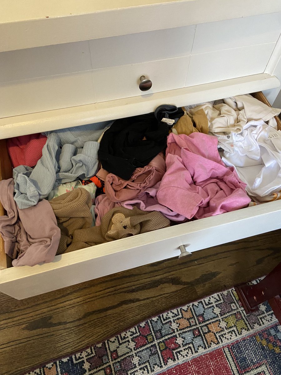 DParrish's tweet photo. Someone in a Lincoln Park moms FB group said she can’t keep up with the ironing  &amp; asked if everyone else just sends their toddlers to daycare in wrinkles and I would like to respond with this picture of my daughter’s drawer. 

Like ma’am, I don’t even fold shit. https://t.co/qparGj4KOt