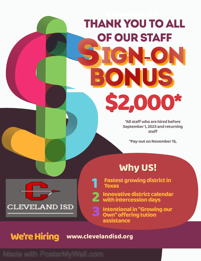 Thank you for choosing Cleveland ISD.  #clevelandproud #thebigredCishere @theclevelandway