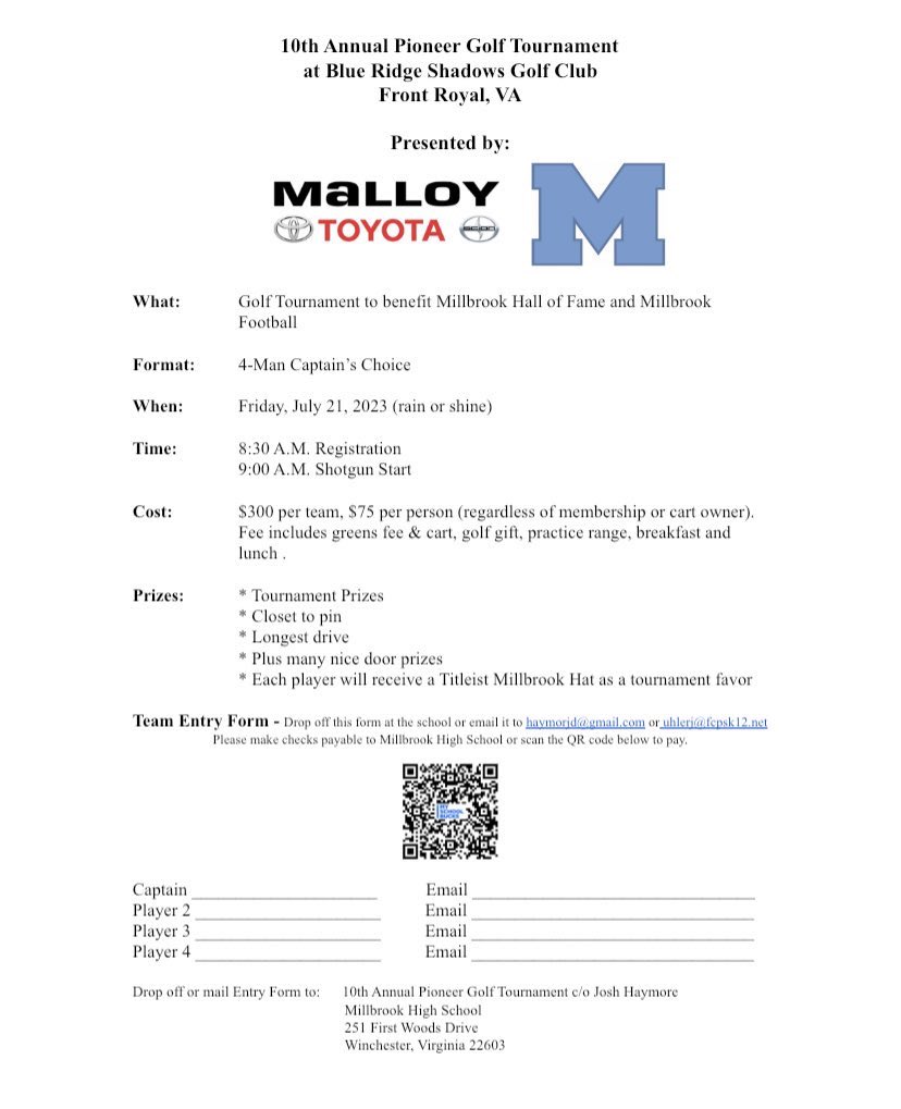 It’s not too late!! 10th Annual Golf Tourney this Friday!!! Retweet this even is you can’t play!!! Come help support Millbrook!! <a href="/MillbrookHOF/">Millbrook Athletic HOF</a> <a href="/MHSPioneers/">Millbrook Pioneers Activities</a>