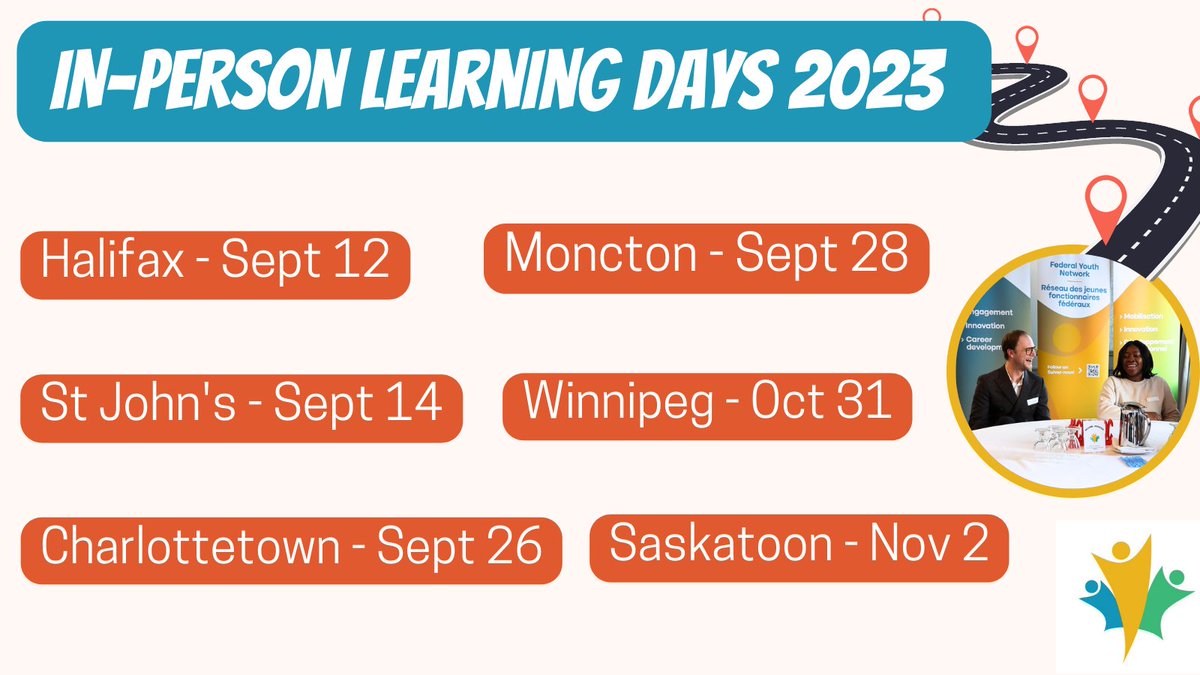 Are you a public servant living in Atlantic Canada? #FYNOnTheRoad is coming to you in September! In-Person Learning Days are an excellent way to gain insight into career development tips and network with peers. Register here: forms.office.com/Pages/Response…