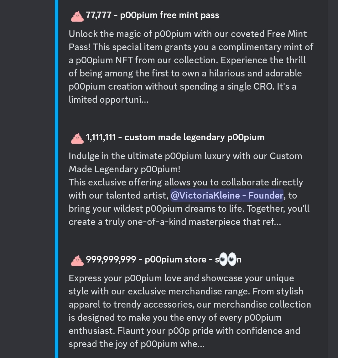 p00pium DC Store is OPEN! 💩💰

Shop with your hard-earned p00p currency and indulge in hilarious p00pium treasures! Mint more p00piums, earn more, and unlock exclusive items!

Join us now!

discord.gg/vaQ4A5TFGD

#CronosChain #Cronos #CronosNFT #FFTB #CRO #LoadedLions