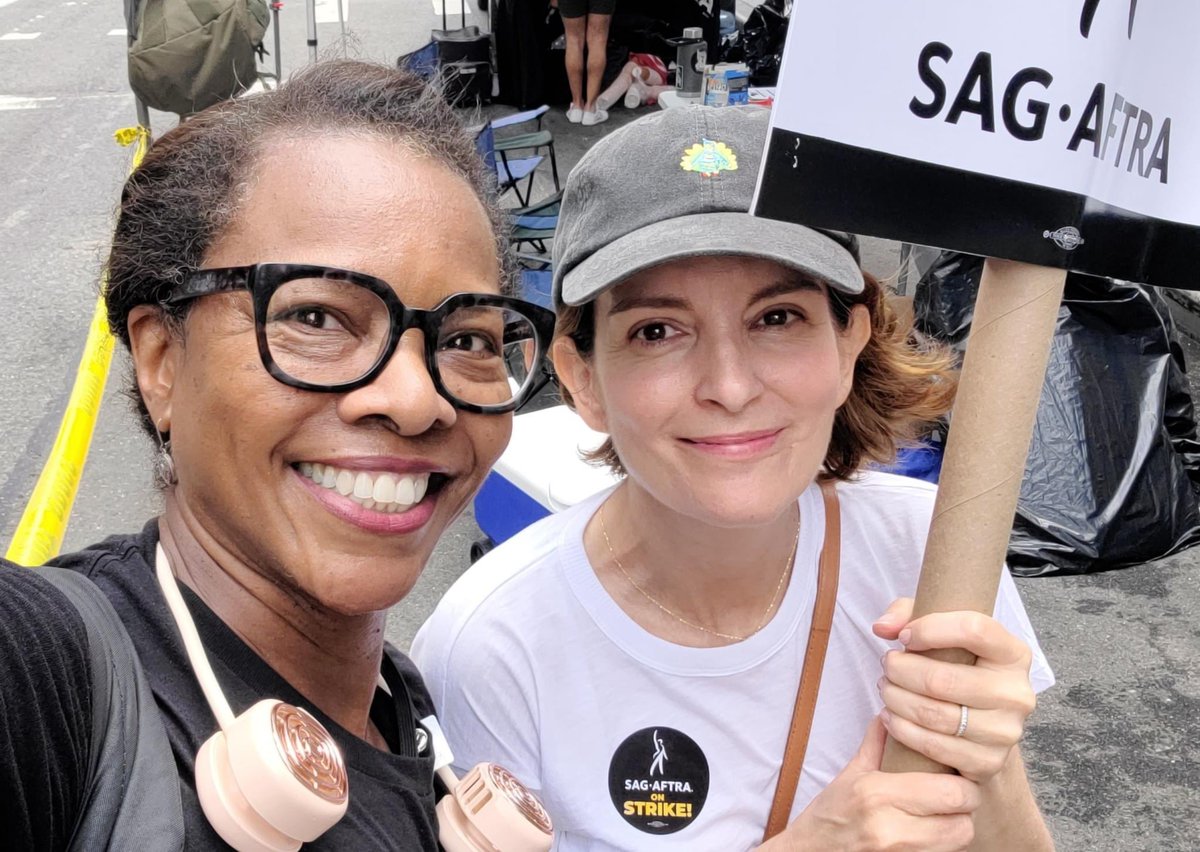 sagaftra's tweet photo. New York #sagaftramembers, we love to see the #SAGAFTRAstrong solidarity on the #SAGAFTRAstrike picket lines 😍 https://t.co/A3Hg9FvIAf