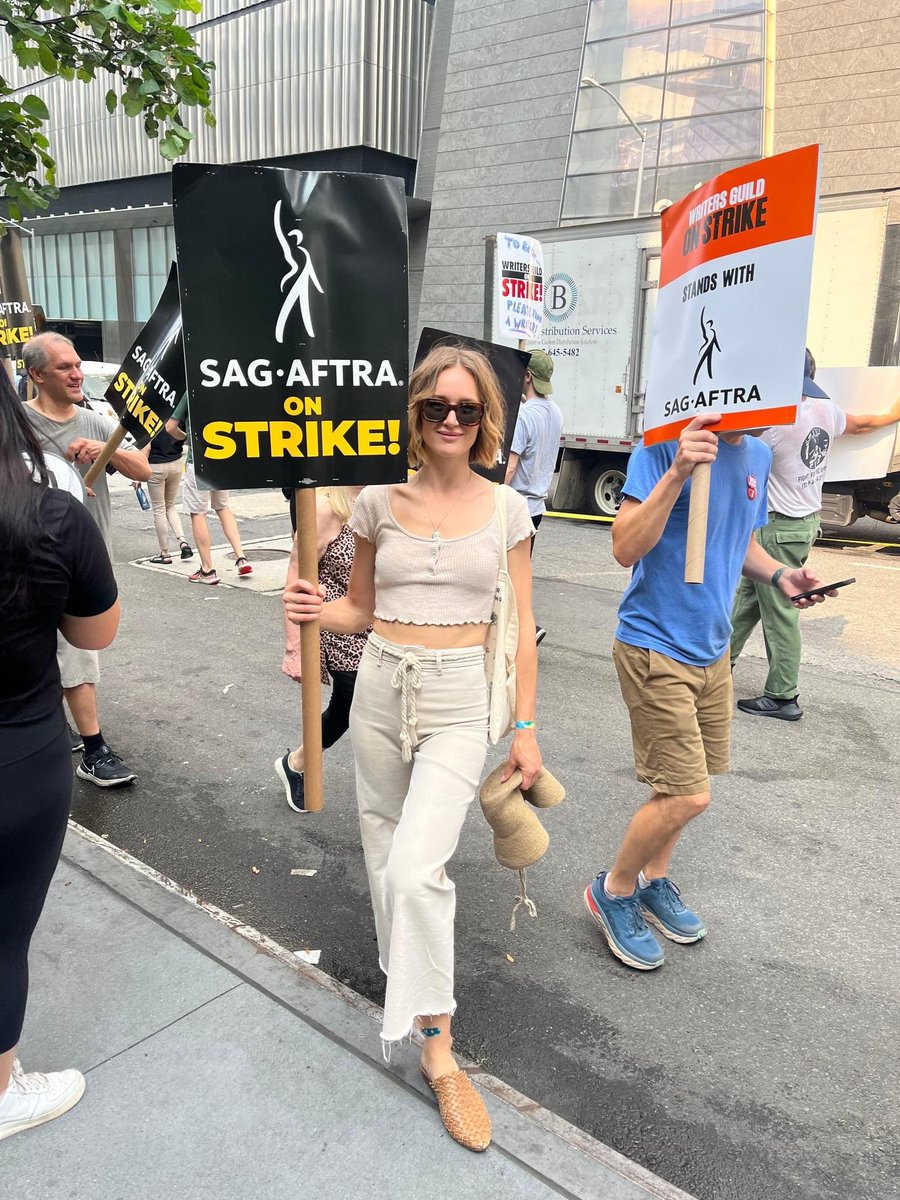 sagaftra's tweet photo. New York #sagaftramembers, we love to see the #SAGAFTRAstrong solidarity on the #SAGAFTRAstrike picket lines 😍 https://t.co/A3Hg9FvIAf