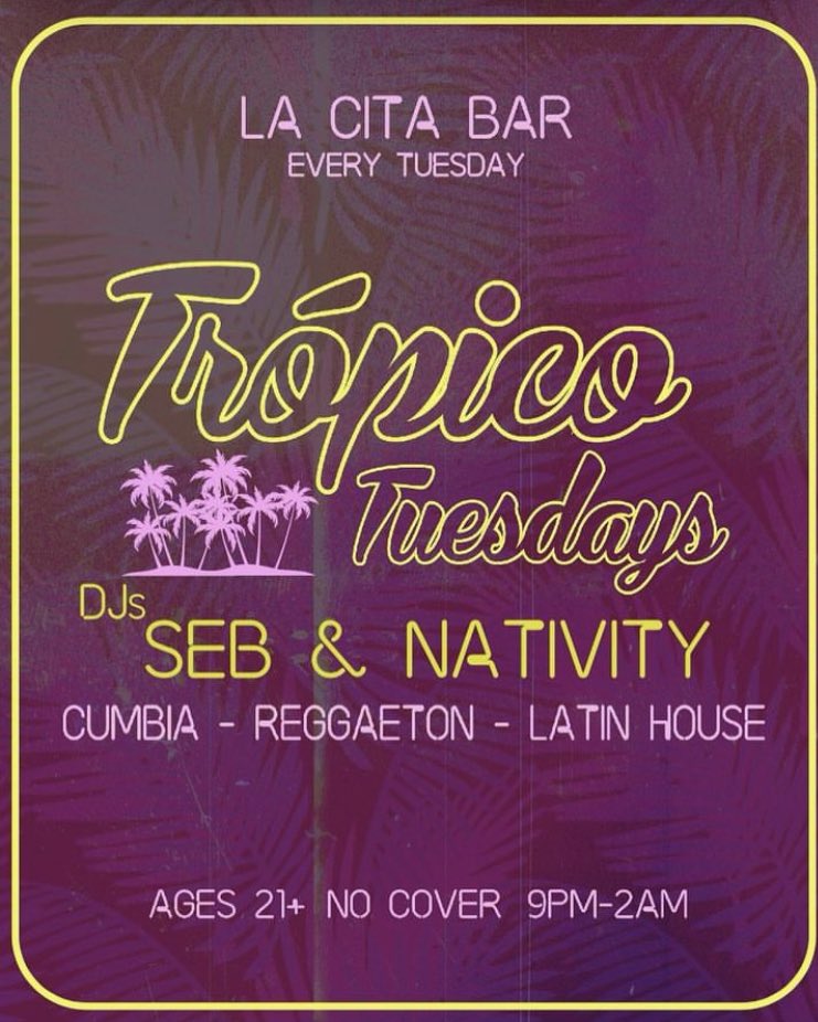 Tonight’s Festivities!!! <a href="/nativitymusic/">Nativity</a> <a href="/lacitabar/">La Cita Bar</a> <a href="/LABellaTini_/">LABELLATINI - Isabel</a> #soulchildseb Pull Up On Me It’s Free #tròpicotuesdays #lacitabar