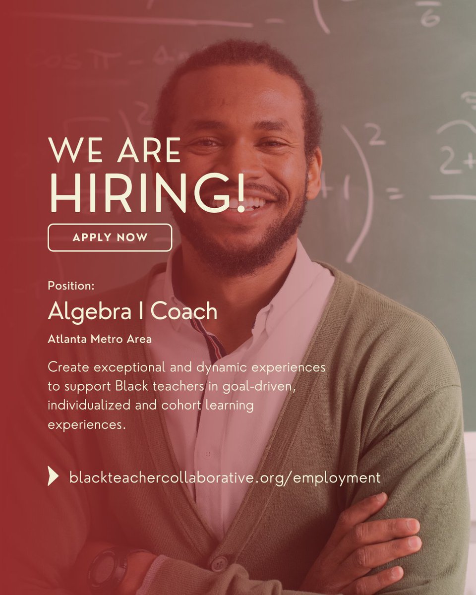 Black Teacher Collab (@blkteachcollab) on Twitter photo Do you have deep knowledge of Algebra I & a knack for creating exceptional learning experiences that can further the impact of Black teachers on Black students in #Math? We want you as our Algebra I Instructional Coach! Learn more at: …ckteachercollaborative.applytojob.com/apply/JiguBLSI… #hiring #stemjobs Do you have deep knowledge of Algebra I & a knack for creating exceptional learning experiences that can further the impact of Black teachers on Black students in #Math? We want you as our Algebra I Instructional Coach! Learn more at: …ckteachercollaborative.applytojob.com/apply/JiguBLSI… #hiring #stemjobs