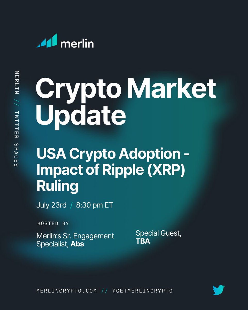 getmerlincrypto's tweet photo. SUNDAY 8:30pm EST 

Tune in for our 4th bi-weekly Merlin Market Update !! 

$XRP $BTC $ETH #Crypto https://t.co/6PvOtabpEq