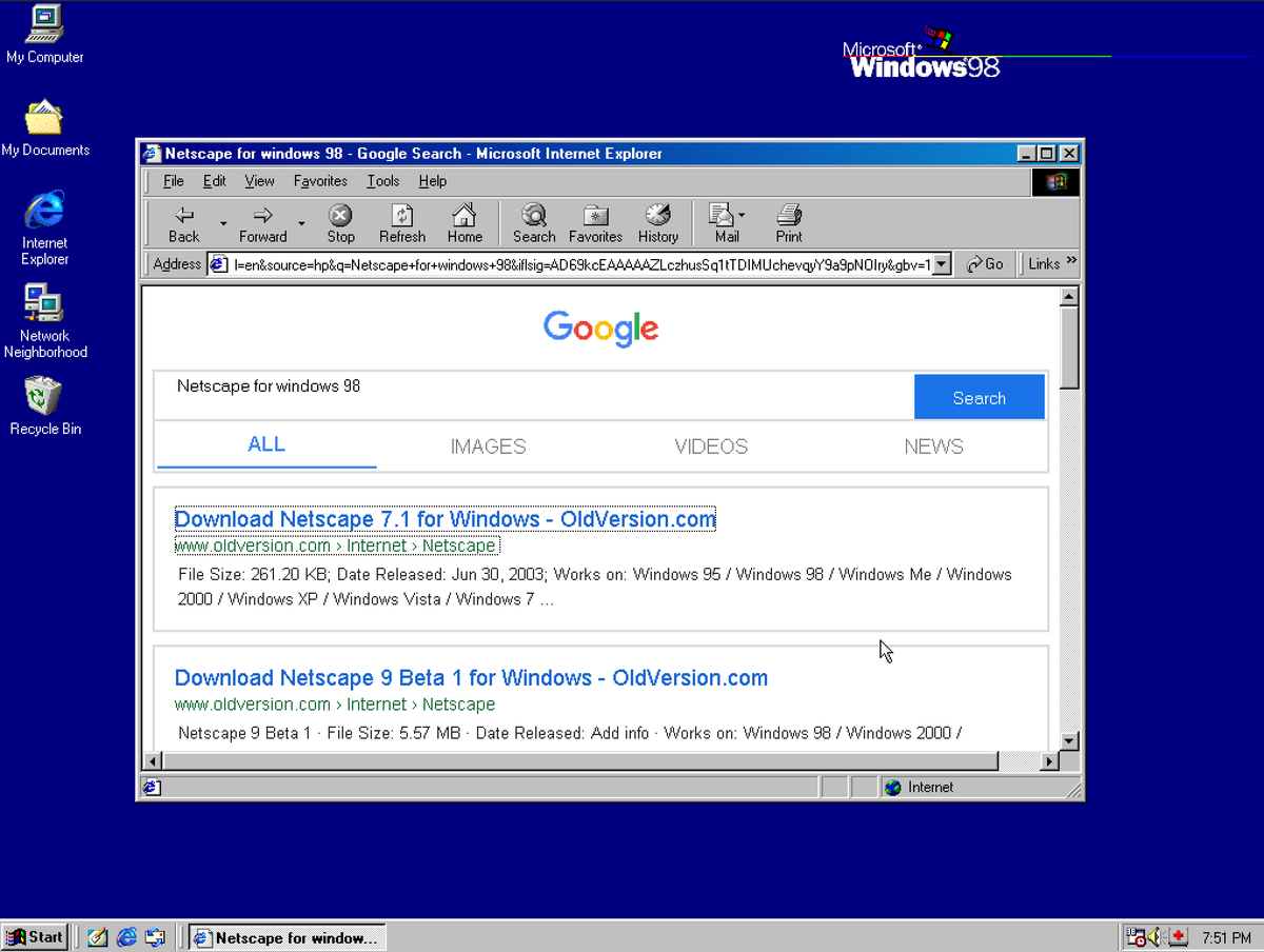 noakmilo's tweet photo. Es increíble que todavía se pueda navegar con IExplorer de Windows 98, vamos a ver qué tal Netscape. #KRetro https://t.co/2CxdNxUZ5t