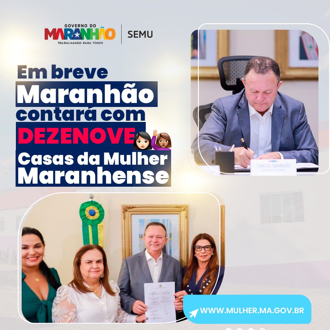 📌 O Maranhão está escrevendo uma nova história em defesa e proteção dos direitos das mulheres. 

É com muito orgulho que anunciamos que, em breve, serão inauguradas mais 17 Casas da Mulher Maranhense em todas as regionais do estado, além das já existentes em Imperatriz e Caxias.
