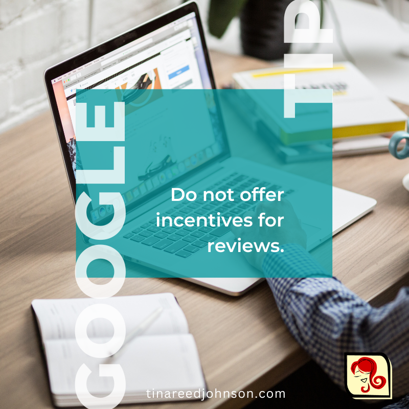 tinareedjohnson's tweet photo. Google listing tip: Do not offer incentives for reviews. That can get you into trouble with Google and other online companies. Be sure to check terms and conditions when in doubt.

#googlelisting #onlinereviews #localsearch https://t.co/7qqLHKPZfq