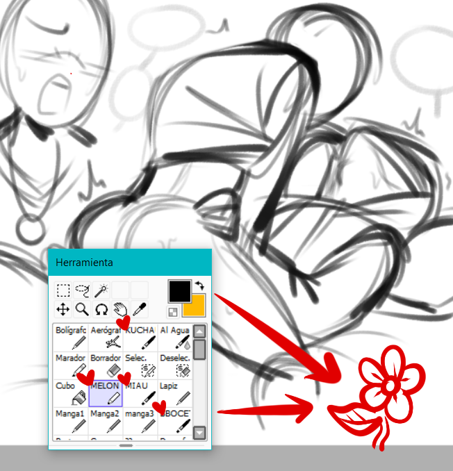 ZusuruMiya's tweet photo. Les presento mis pinceles que mas uso:
Kuchau es mi sombreador 
Melón es cuando tengo paja de pintar
Miau es mi pincel para lineart
Bbocet es para el boceto 
Miren que linda flor hice🌺 https://t.co/93eK5OdtSl