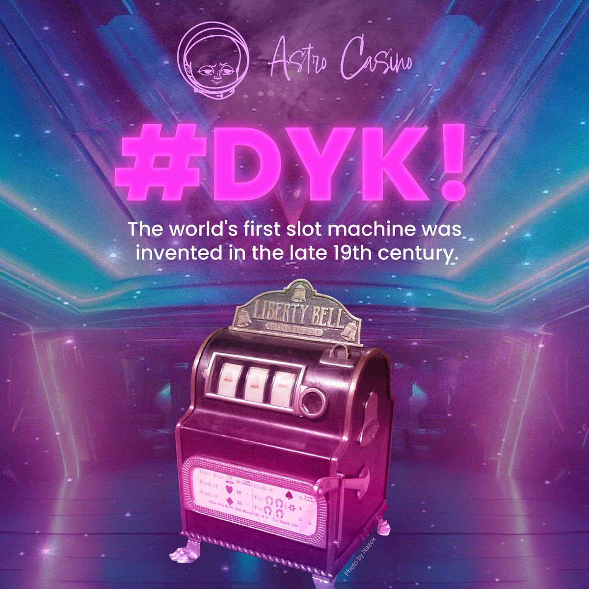 BetAstroCasino's tweet photo. #DYK! The world's first slot machine was invented in the late 19th century.🤯

It featured a total of five symbols, and players had to match them to win prizes.💰

A new and futuristic gaming experience awaits you at @BetAstroCasino 

Join here: https://t.co/EX8zPbmKe0 https://t.co/RHLi0LWOF6