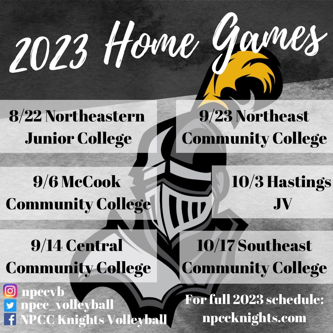 Mark your calendars 🗓️! 
. 
Full schedule: npccknights.com/sports/wvball/…
.
#knightfamily