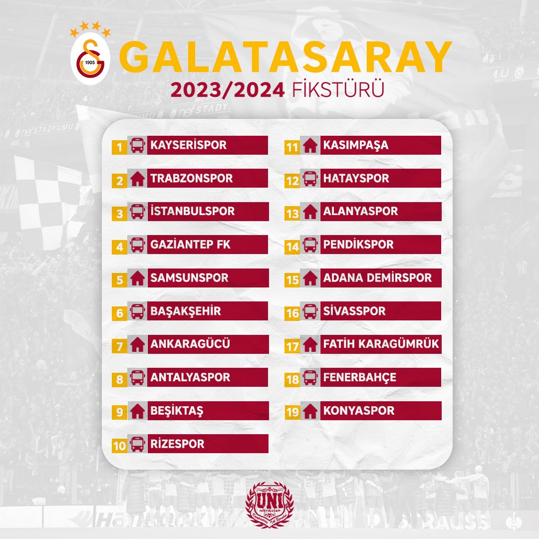 Galatasaray’ın peşinde adanmış hayatlar için 2023-2024 sezonu fikstürümüz! #ultrAslanUNI