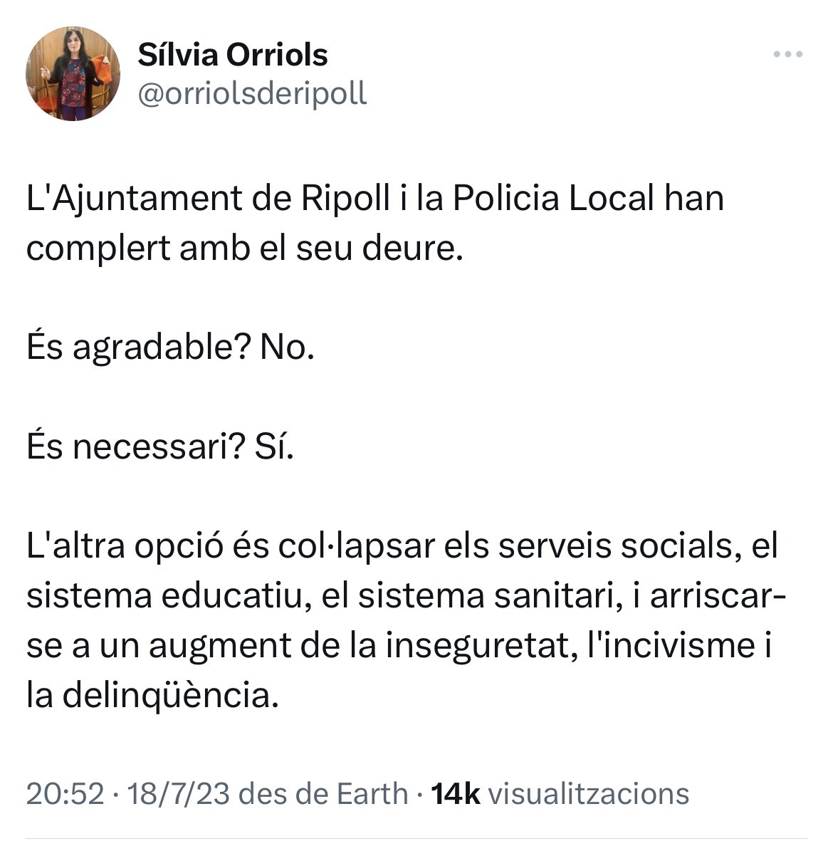 SergiMaranya's tweet photo. 🤔 Al TN Vespre tornen a parlar de Ripoll x tornar a vomitar contra Sílvia Orriols. Han parlat amb la batllessa? No pq la consideren d’extrema dreta. Però avui fan un debat i no tenen cap problema en que hi sigui Vox. Hi ha un tuit de la @orriolsderipoll que han decidit censurar. https://t.co/XNfJVqwWba