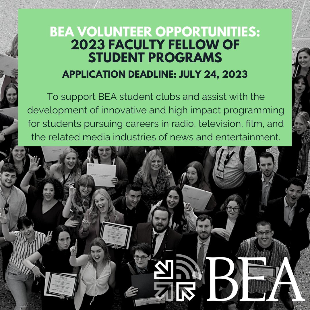 BEAWebTweets's tweet photo. BEA is seeking a new #BEAstudent faculty fellow to help build and develop more student programming and activities.  Thank you @LaDonnaAiken for her dedicated service as our 1st Faculty Fellow for student programs! https://t.co/aBuKE0UmT0 https://t.co/dVbHsxRiVR