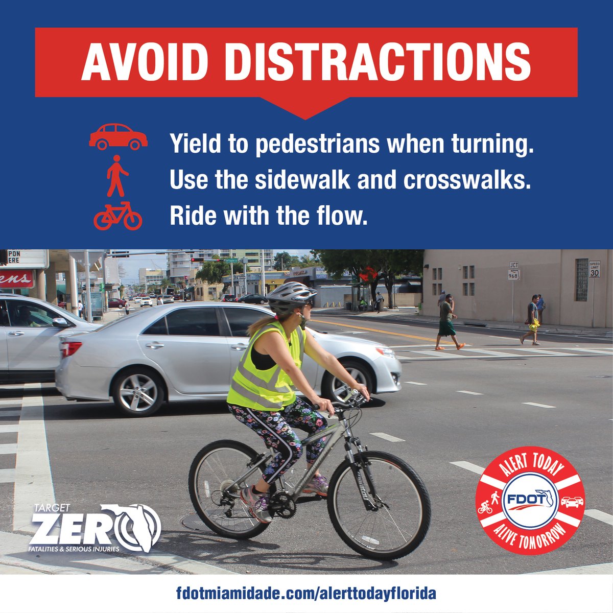 MiamiBeachPD's tweet photo. Avoid distractions whether driving, walking, or biking. Follow these tips to keep yourself and others safe. #BeSafeFlorida #AlertTodayFL https://t.co/ZsAGHukhvi