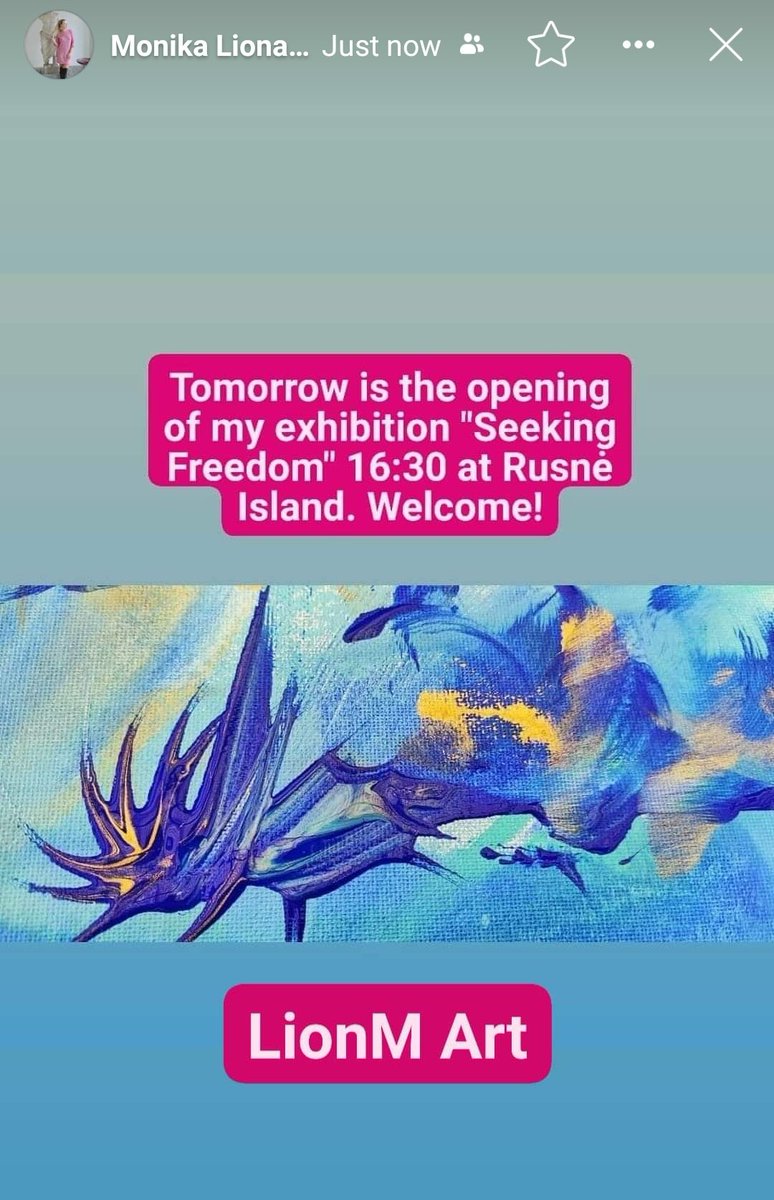 monika_lionaite's tweet photo. "Seeking Freedom" // "Laisvės Sieka"
Opening event of my abstract art exhibition is tomorrow at 16:30 @ Rusnė Island. Welcome!
LionM Art
#SeekingFreedom #LaisvesSieka #Rusne #Rusnessala #paroda #exhibition #art #abstract #abstractart #LionMArt https://t.co/rp3Hkgpf5z