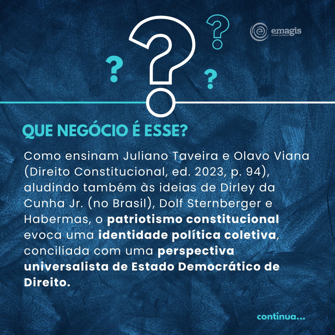 Emagis's tweet photo. Que negócio é esse?🤔
PATRIOTISMO CONSTITUCIONAL 
Salve o post e não esqueça de compartilhar com os amigos...
.
.
#emagis  #direito #estudarparaconcurso #magistratura #defensoria #ministériopúblico #carreirasjurídicas 
#jurisprudência  #concurseiro #concurseira https://t.co/ZdSfO8waNy
