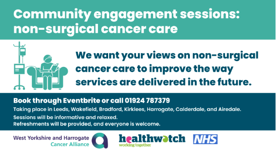 <a href="/healthywakey/">HealthwatchWakefield</a> and the <a href="/WYHCanAlliance/">West Yorkshire and Harrogate Cancer Alliance</a> would like your views on non-surgical cancer care. Sessions will be informative and relaxed, and refreshments will be served.  Birstall Community Centre, WF17 Mon 31 July 10.30-12.30
Book ➡️ ow.ly/uc3O50PcEk3