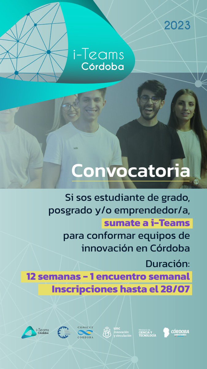 💡Forma parte de i-Teams 2023 y desata tu potencial innovador 

Se encuentra abierta la convocatoria para conformar equipos de innovación en la quinta edición del programa de innovación aplicada y formación en #Córdoba 🙌🏽