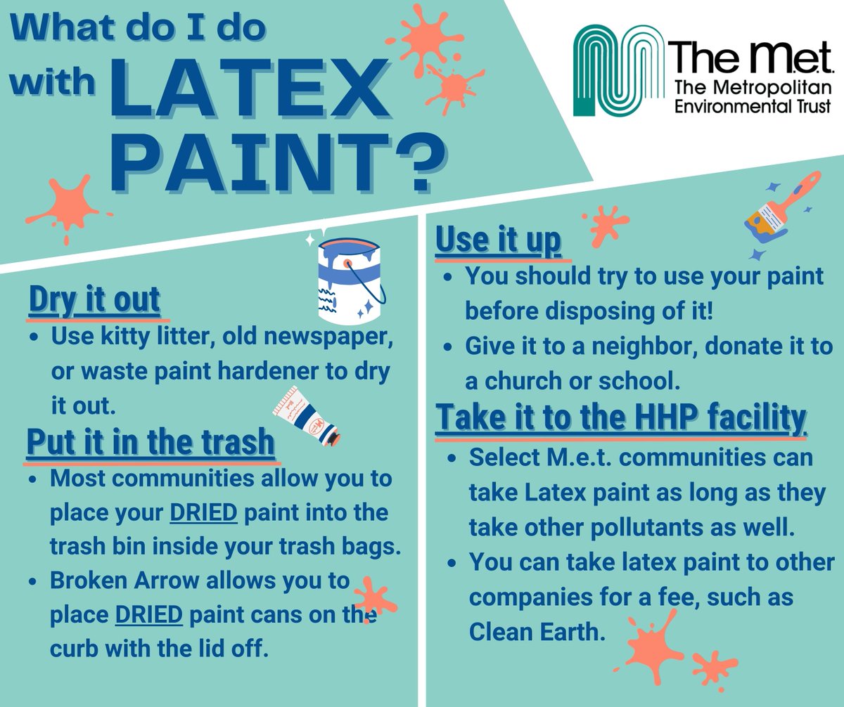 MetRecycle's tweet photo. Most communities cannot take Latex Paint to the facility. Here's what you can do instead: https://t.co/7RgV0Kr6P5