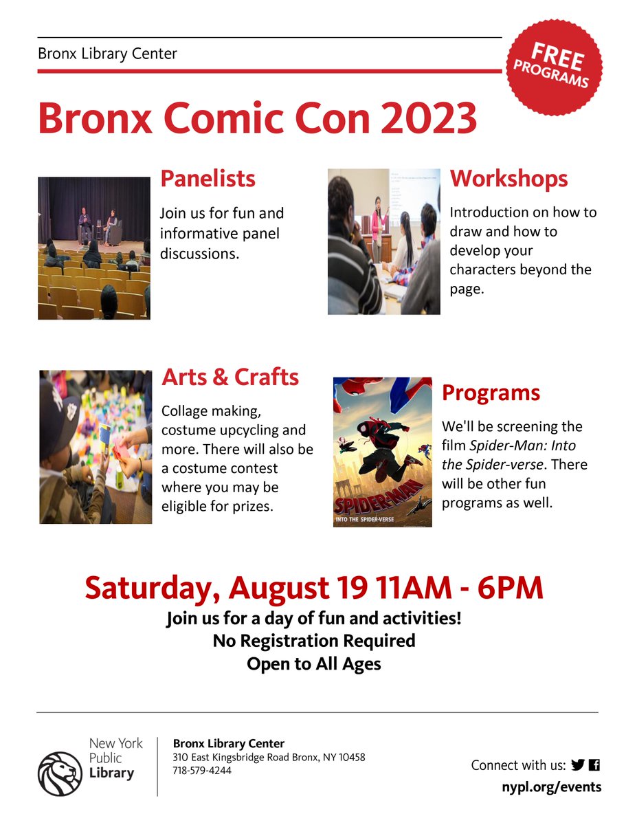 BronxBlc's tweet photo. #BronxLibraryCenter presents Bronx #ComicCon 2023! Join us for a day of fun and activities. Open to all ages. Saturday, August 19, 11 AM to 6 PM https://t.co/rLY9rRE7Z6