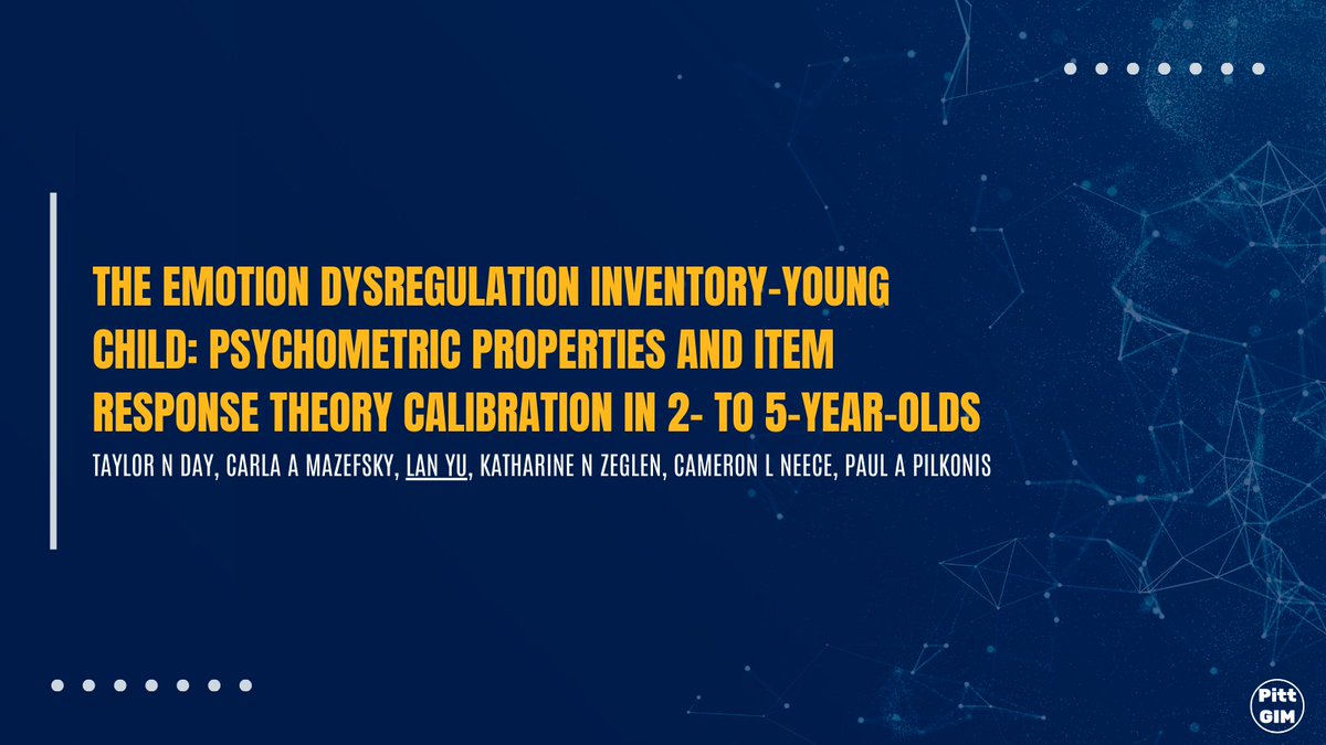 PittGIM's tweet image. In a new 📄 on the Emotion Dysregulation Inventory-Young Child, Lan Yu made the analysis plan, conducted all #PsychometricAnalysis, and helped prepare &amp;amp; review the manuscript. 

Read the full paper in @JAACAP: ow.ly/5m9A50Pfs79