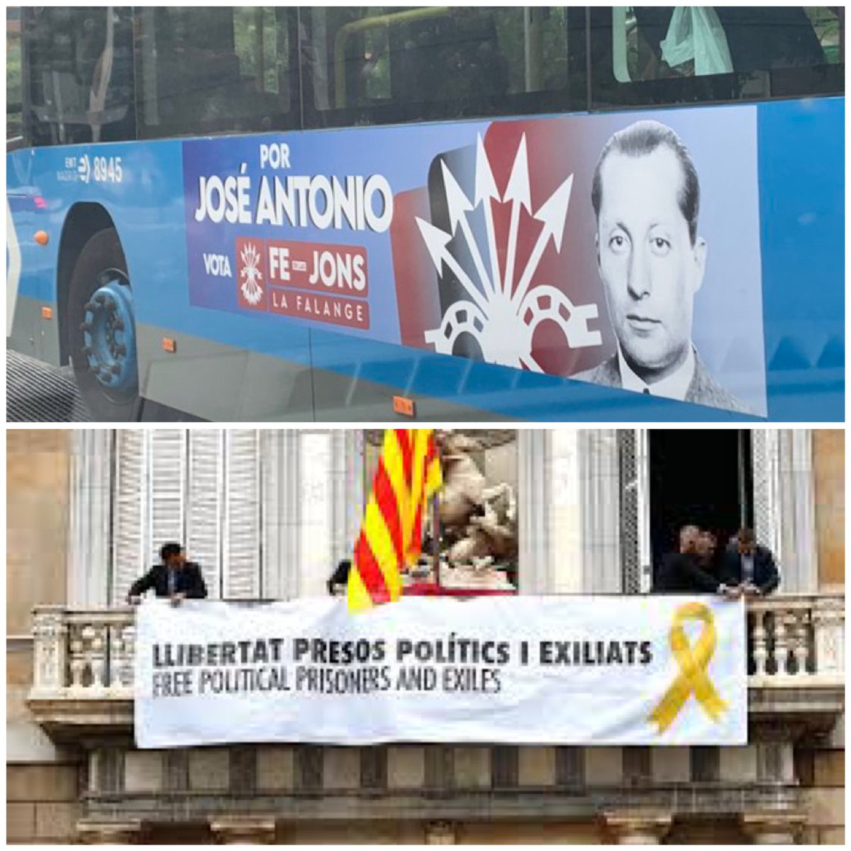 Per a la legalitat espanyola reivindicar la Falange, José Antonio i la seva simbologia és “llibertat d’expressió”, però no ho és la llibertat de presos polítics i exiliats.  Una justícia imparcial per confiar-hi…