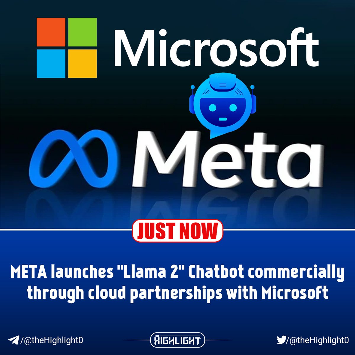 thehighlight0's tweet photo. JUST NOW:

META launches "Llama 2" Chatbot commercially through cloud partnerships with Microsoft.

#Llama2 $META #AI #Chatbot $MSFT #partnership #Cloud #Technology #TechNews https://t.co/tvb8IVb3eu