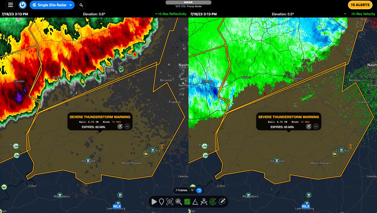 RadarOmega's tweet photo. ⛈️‼️Severe Thunderstorm Warning including:
     - Franklin TN
     - Columbia TN
     - Spring Hill TN 

until 4:15 PM CDT. #TNwx 
⚠️This storm will contain wind gusts to 70 MPH! https://t.co/2RgUDxgubd