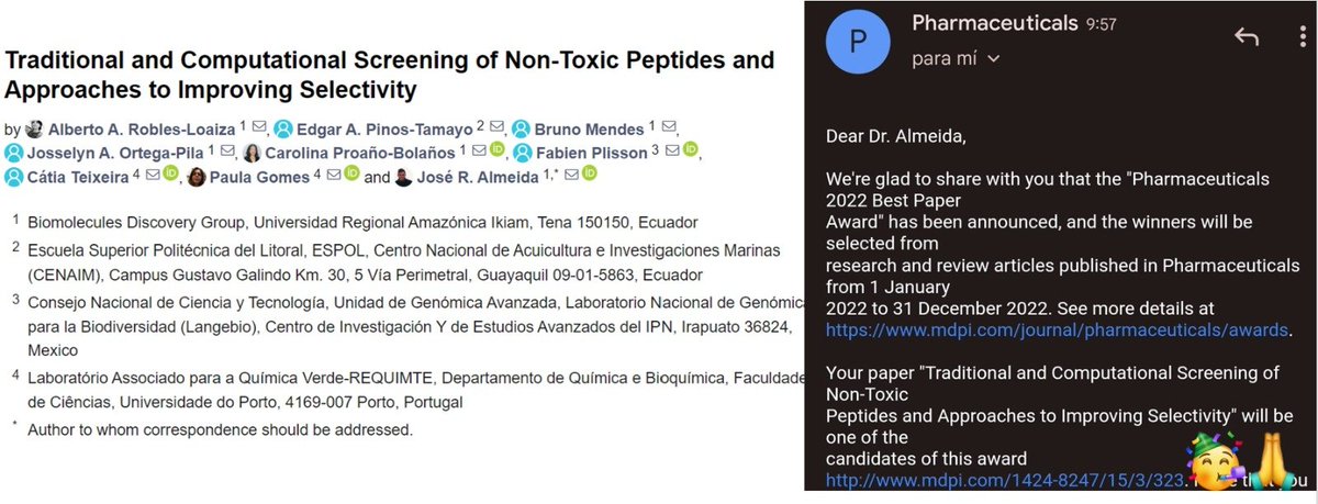 ¡Amanecimos con una buena noticia! Nuestro artículo de revisión está siendo considerado como uno de los candidatos al premio “Pharmaceuticals 2022 Best Paper Award" de la editorial MDPI

Este mensaje nos llena de orgullo por el reconocimiento en la calidad de trabajos que estamos