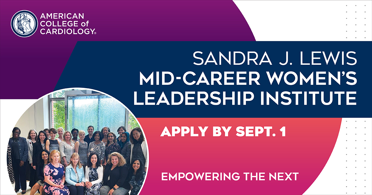 📢 Call for Applications: Join the next cohort of the Sandra J. Lewis Mid-Career Women’s Leadership Institute! It’s time ⏰ to take the next step in your professional journey. Learn about the program and apply today ➡️ bit.ly/3PtXSkv #TheFaceofCardiology #CardioTwitter