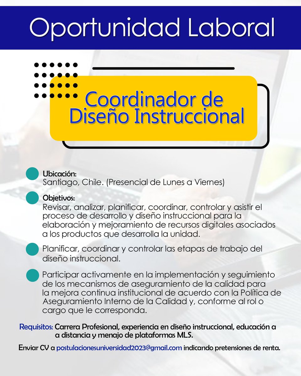 XEiiTO's tweet photo. @trabajandocl @LaborumChile @indeed #trabajoeducación #haypega #haytrabajo #santiagochile https://t.co/EEHP1rFLNu