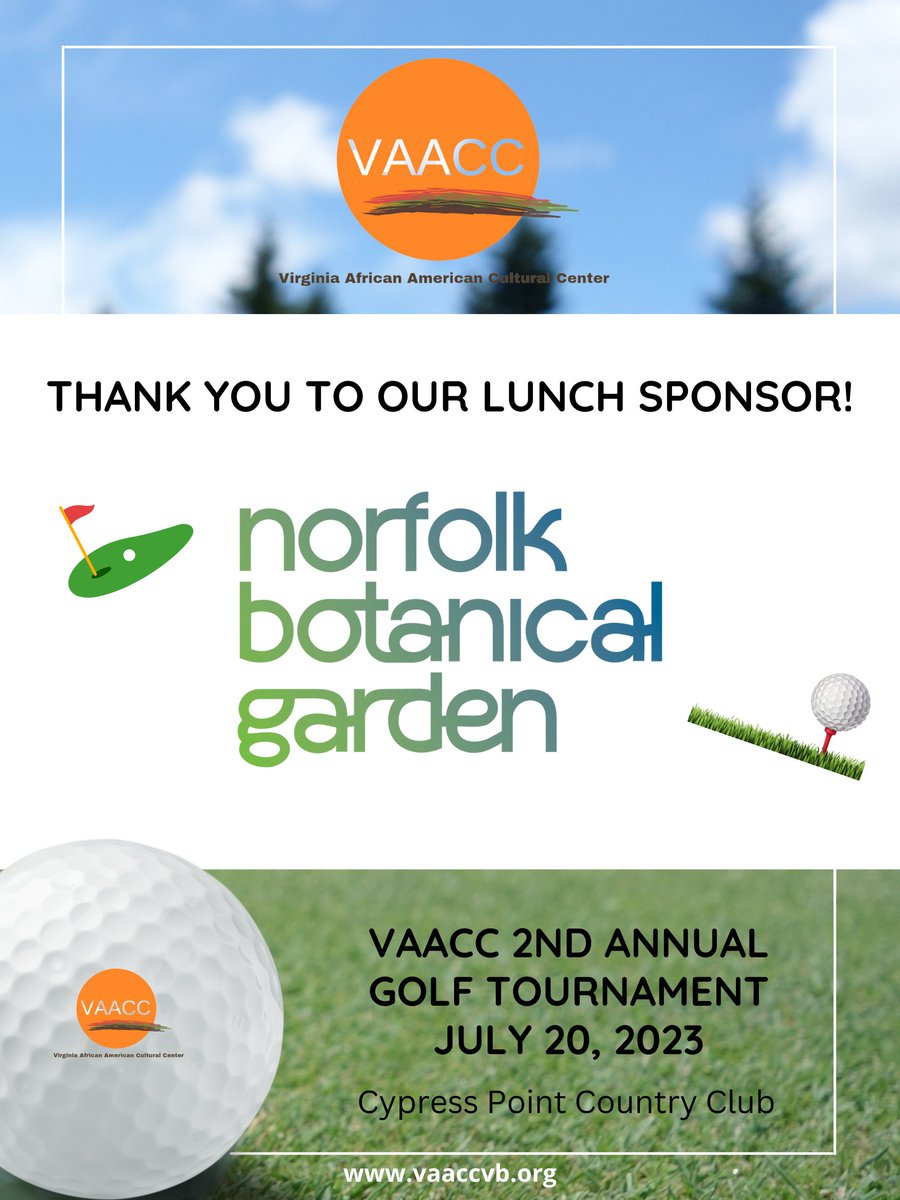 Thank you to our Lunch Sponsor - Norfolk Botanical Garden - making the VAACC's 2nd Annual Golf Tournament possible! We are excited for the event on Thursday at Cypress Point Country Club from 8 a.m. to 2 p.m.