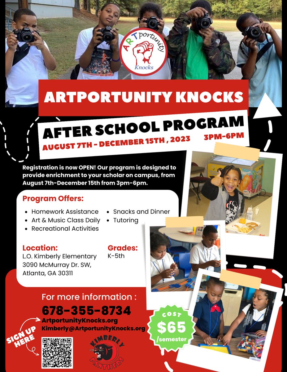 Have you signed up for our After School Program yet ? If not, hurry while spaces are still available. Cost is only $65/semester. Sign up at artportunityknocks.org @apsupdate #AtlantaPublicSchools