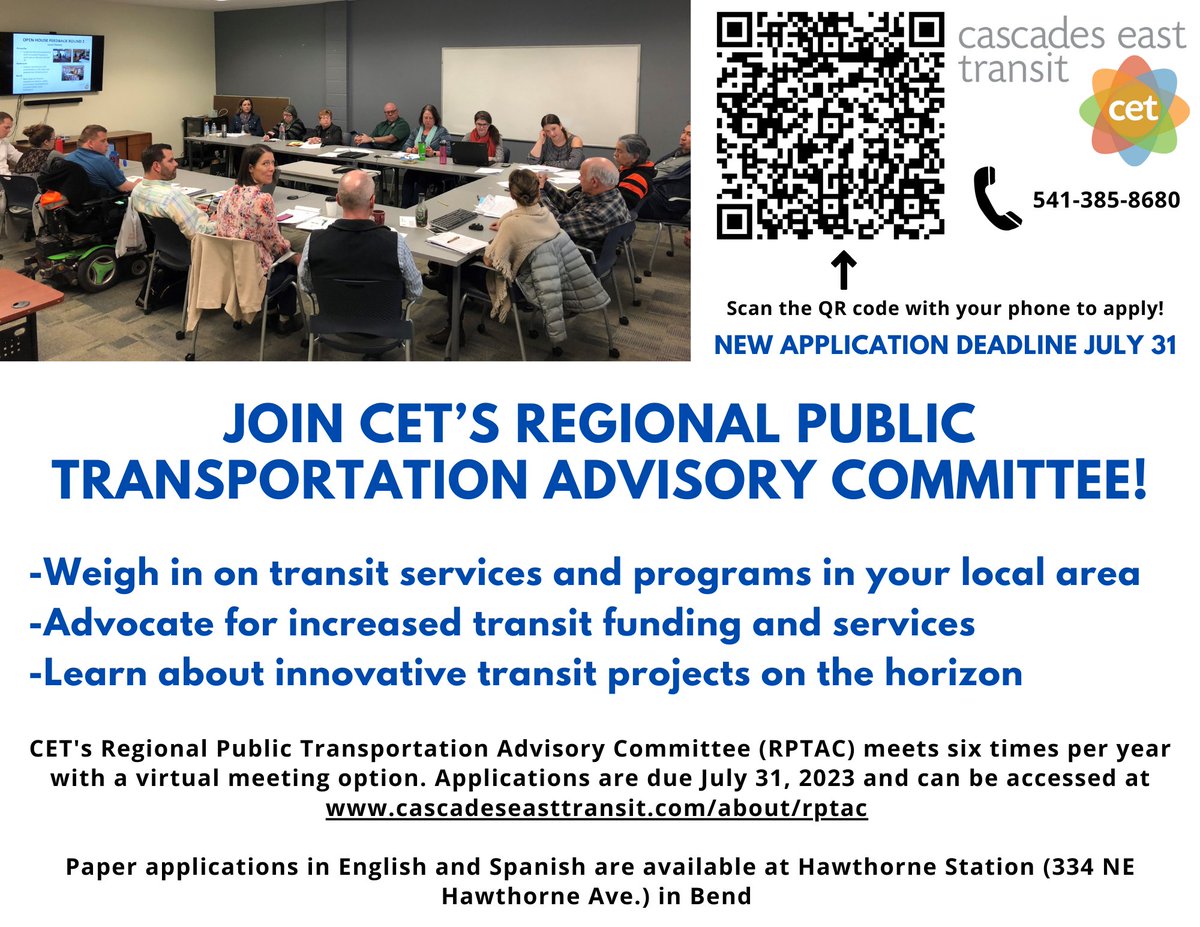 RideCET's tweet photo. CET is seeking members for its Regional Public Transportation Advisory Committee (RPTAC). If you are interested in weighing in on transit initiatives, apply by July 31. More information about the committee can be accessed at https://t.co/QhkgqixG3O https://t.co/1l8CGxH9WN