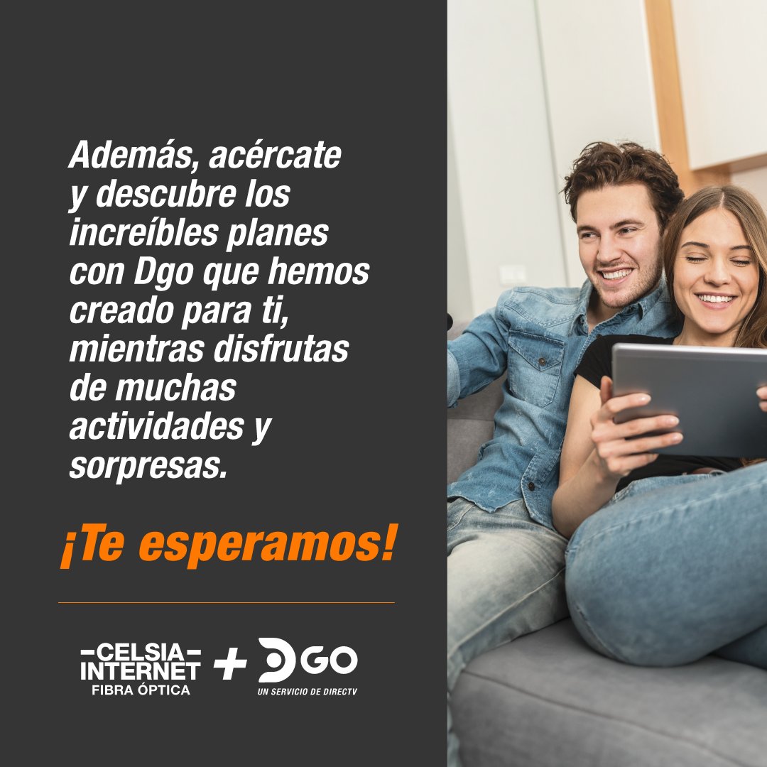 Celsia_Energia's tweet photo. ¡Te invitamos este MIÉRCOLES 19 DE JULIO al lanzamiento nuestra gran alianza Celsia Internet + Directv Go, en nuestra MEGATIENDA Celsia en Palmira!

Durante el día podrás conocer nuestros nuevos planes de Internet + Televisión, y disfrutar de diferentes actividades y sorpresas que hemos preparado para ti.

Y si eres un apasionado del fútbol, no te puedes perder a las 4:00 p.m. un conversatorio, liderado por Adrián Magnoli y Diego “Saviola” Beuth, talentos Directv Sports, que tendrá como invitados a Carmen Rodallega,  Felipe Taborda. Y Jorge Rayo.

Celsia Internet #Elinternetquequieres #Celsia+Dgo #EntretenimientoSinLímites