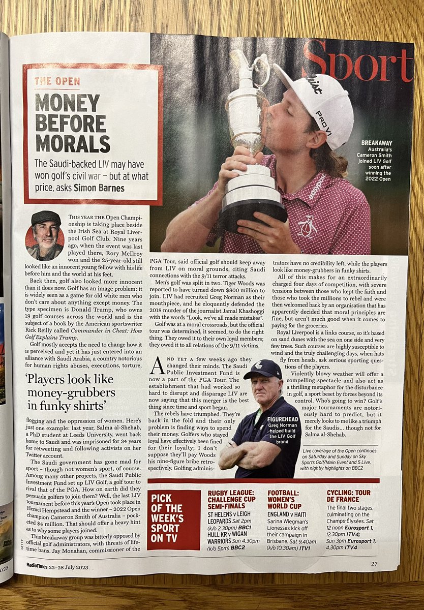 Phil_Champion's tweet photo. Ahead of the Open Championship, Simon Barnes for the Radio Times on the triumph of the LIV rebels. https://t.co/Ny67KSCXEx