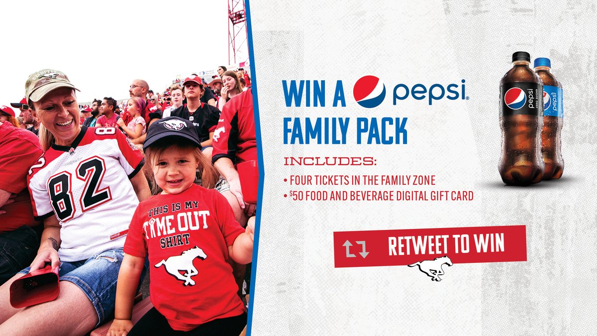 calstampeders's tweet photo. Our friends at @PepsiCanada want to hook you up with an epic Family Pack ahead of Sunday's Family Day game‼️

Give this a RT and you’ll be automatically entered to win! https://t.co/97Rrzq1dm1